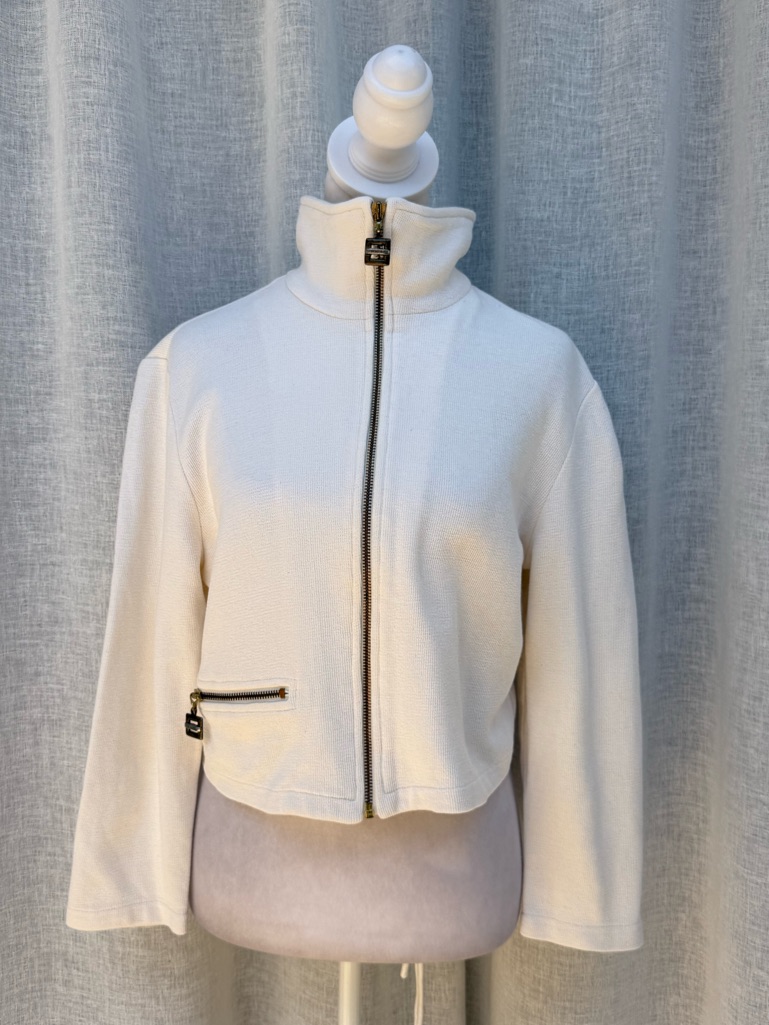 Vintage De Sentino Ii Ivory Sports Zipper Knitted Cardigan Jacket